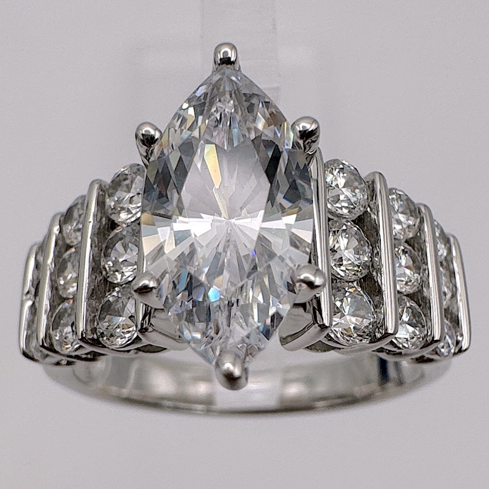 Diamonique Silver Marquise Cut Ring